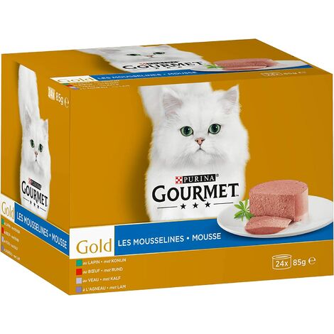 Gourmet Les Mousselines - Pâtée chat adulte Lapin, Boeuf, Veau, Agneau 24x85g - Pack 4 23