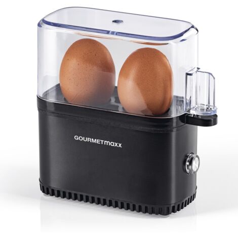 GOURMETmaxx Cuociuova per 2 uova  Elettrico a risparmio energetico con funzionamento semplice per uova perfette  Con misurino e picchetto per uova  Design compatto e senza BPA [nero]