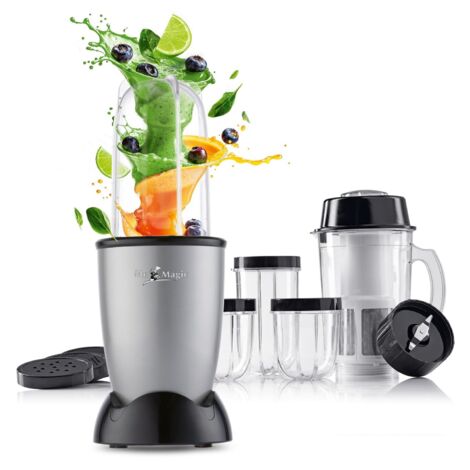 GOURMETmaxx Mr. Magic Blender  Smoothie Maker con confezione di accessori XXL  Frullatore da 18 pezzi  Frullatore con coperchi a tenuta stagna  Food Processor per frullati, smoothie, ecc.