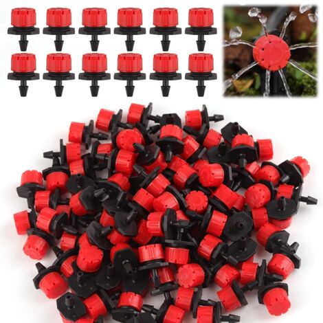 Goutteur - 200 Pièces - Plastique - Débit Réglable 360° - Jardin Serre Pelouse - Rouge 1/4"