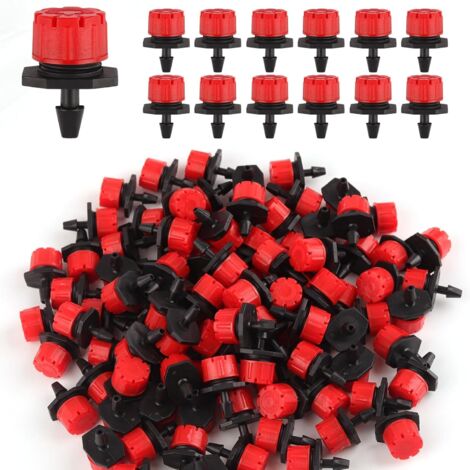 Goutteur - Lot de 100 - Plastique - Débit Réglable 360° - Jardin Serre Pelouse - Rouge 4mm 7mm