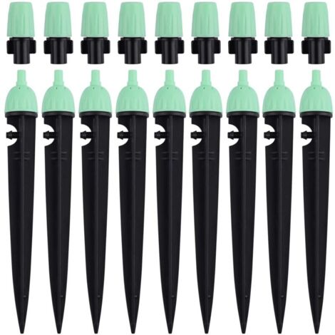Goutteurs d'irrigation avec Connecteur, 20 Pièces Arroseurs à débit d'eau réglables à 360 degrés 2 en 1 Goutteur pour système d'arrosage goutte à goutte (Vert)