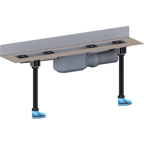 Gouttière de douche en acier inoxydable, plate, avec cadre pour montage mural, sans couvercle, y compris raccord DN50, kit de mo