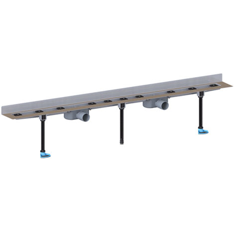 Gouttière de douche en acier inoxydable, remarquablement plate, avec cadre pour installation à fleur, 2 raccords DN50, kit de mo