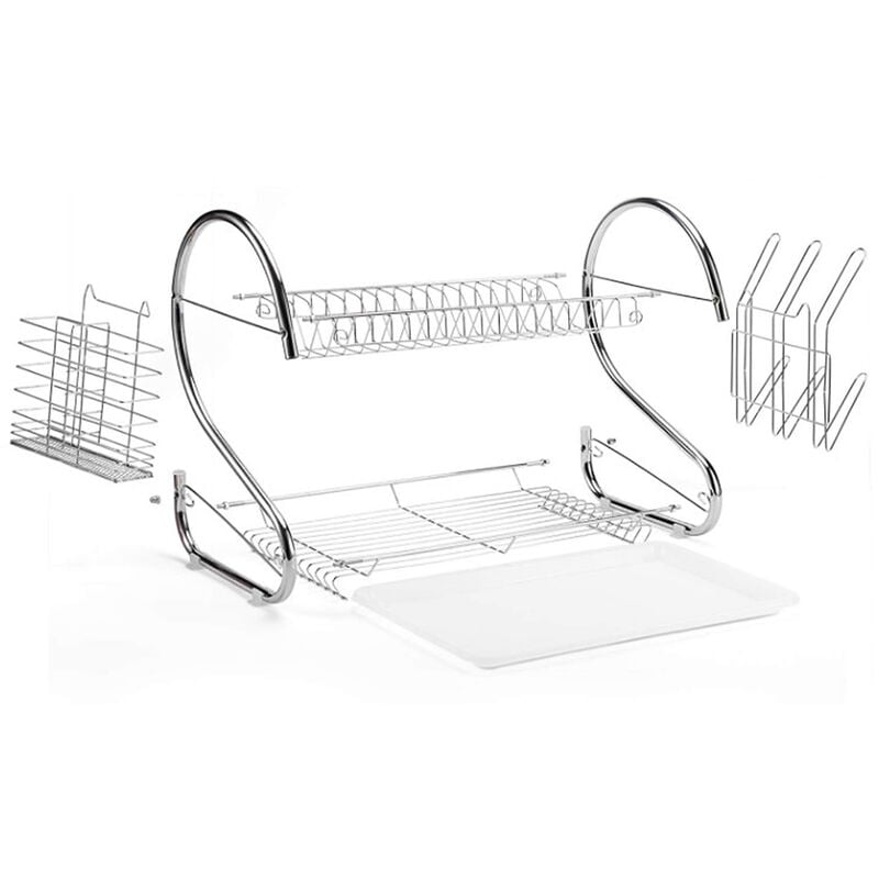 Gouttoir à Vaisselle, Support de Vaisselle-Égouttoir à Couverts avec Plateau D'égouttement Amovible/Anti-Rouille (2 étages)