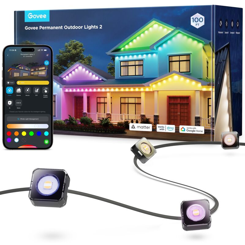 Govee h705e permament outdoor lights 2 30m led lighting rgbicw, wi-fi, bluetooth, ip67