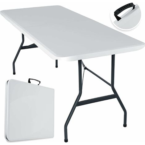 GOVITA - TAVOLO PIEGHEVOLE DA GIARDINO BIANCO 183x76 cm Pieghevole Resistente con Maniglia per Trasporto iN HDPE da Balcone Terrazza Campeggio