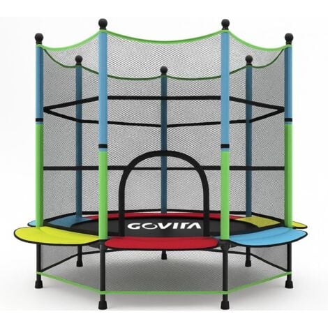 GOVITA - Trampolino Elastico Da Giardino Tappeto Elastico Esterno Sport Con Rete Di Sicurezza E Scaletta - Certificato CE