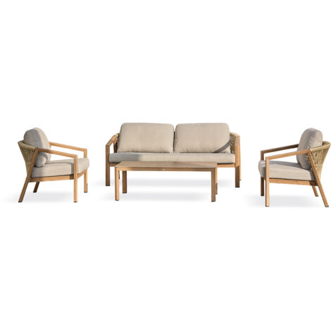 GOYA - Salon de jardin bas 5 pl en aluminium imitation bois, coussins - DCB GARDEN
