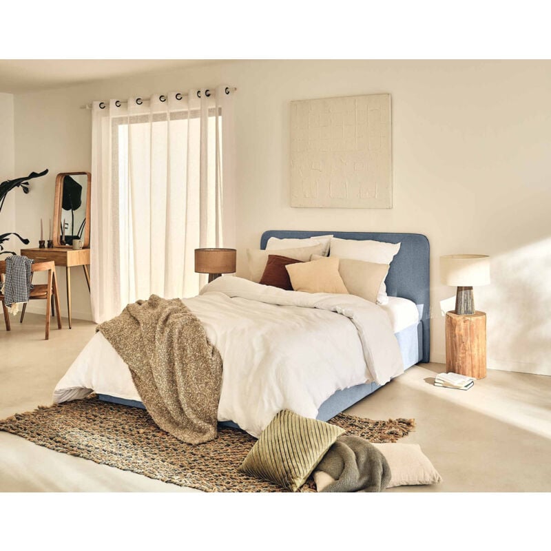 Bestmobilier - Goyave - lit coffre - 140x190 - en tissu - sommier inclus - bleu