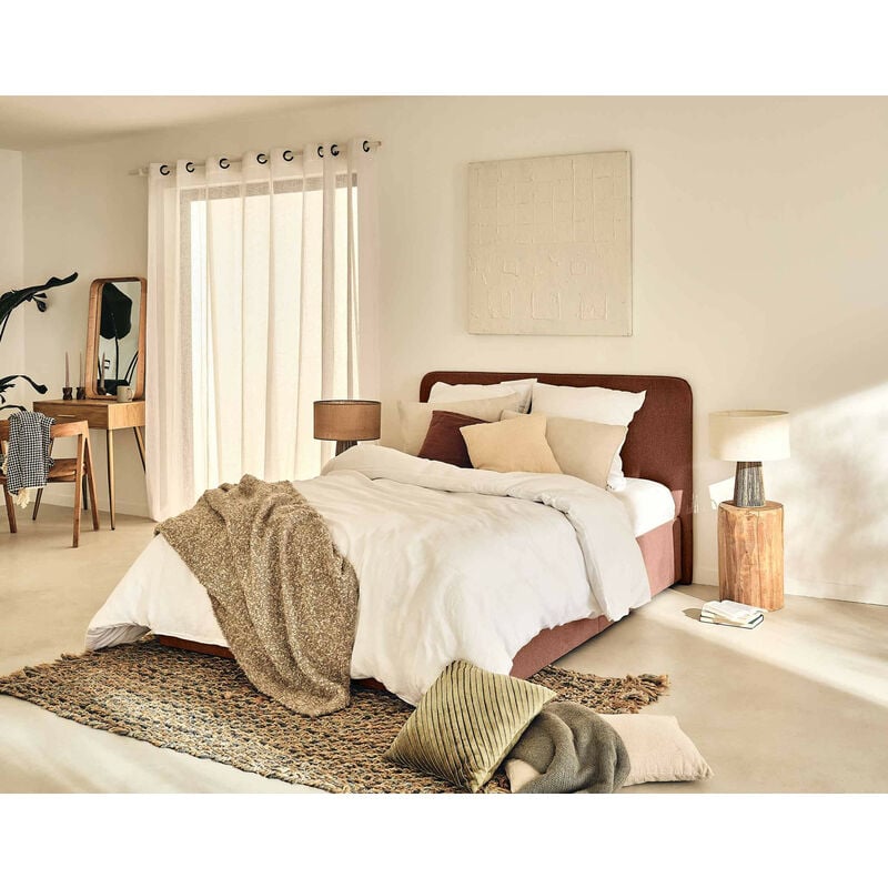 Bestmobilier - Goyave - lit coffre - 160x200 - en tissu - sommier inclus - terracotta