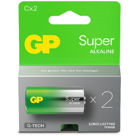 Gp Batteries Super Alcalina Mezza Torcia C 14A/Lr14, Confezione 2 Batterie