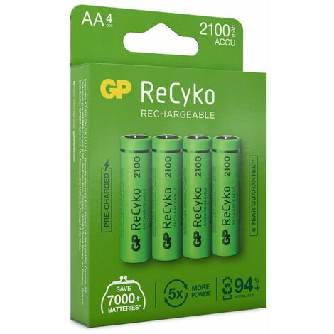 GP Batteries 201212 - 4 Batterie Gp Ricaricabile Recyko, Stilo AA, 2100 Mah, Blister