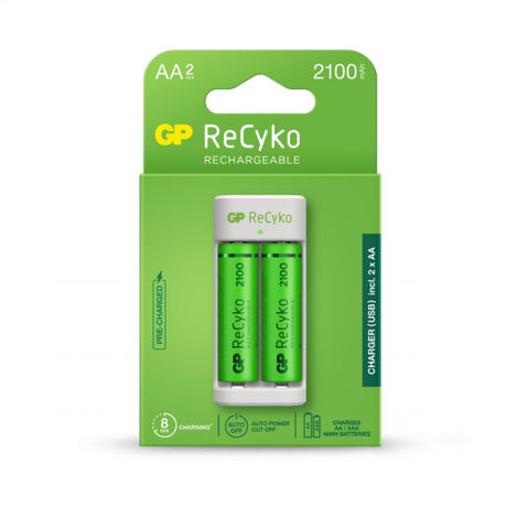 GP Battery Caricabatterie USB con 2 Batterie Ricaricabili 1,5V Stilo AA 2100mAh incluse