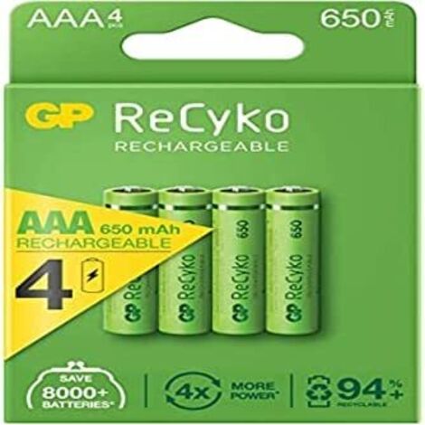 GP - Paket of 4 wiederaufladbare AAA-Batterien (650 mAh NiMH)