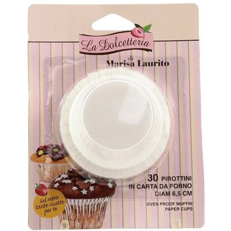 GpEme La Dolcetteria, set 30 pirottini da 6,5 cm, in carta da forno bianca