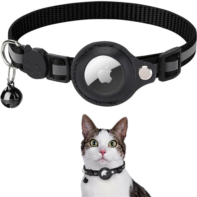 (GPS airtag Non Inclus)(Noir)Collier Chat , Accessoire Compatible avec airtag Apple, Collier avec Boucle de sécurité Anti étranglement pour Chaton et