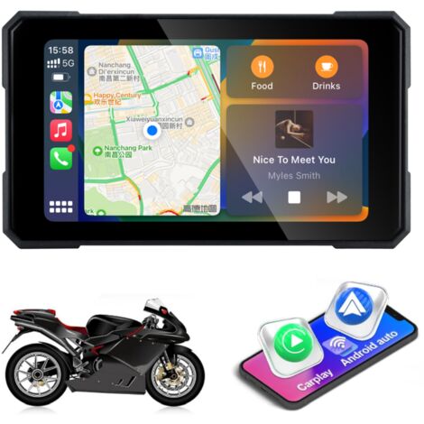 GPS Moto 5 Pouces, Écran Rotatif avec CarPlay et Android Auto, Support Amovible, Étanche