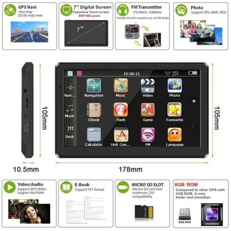 GPS per auto da 7 pollici, GPS per camion, navigazione automatica con touch screen HD, guida vocale multilingue, mappe UK/Europa 2025 installate, aggiornamenti gratuiti a vita, per auto, camion e veic