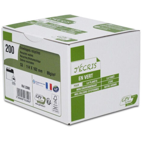GPV Green - Enveloppes Recyclées C6 - Blanc - Bande Adhésive