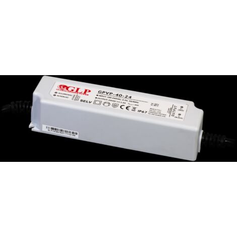 GPVP-40-24 : Alimentation GLP : 24 V/1,7 A, CV, PFC, IP67, boîtier en plastique, câbles à double isolation