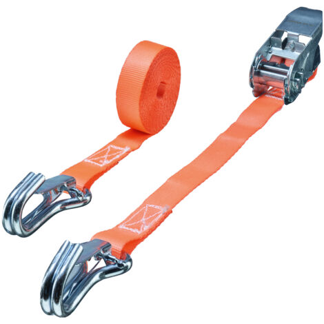 Gr .4 Meter RATSCHEN-ZURRGURT, 2-TEILIG, MIT SPITZHAKEN +SICHERUNGSFEDER orange
