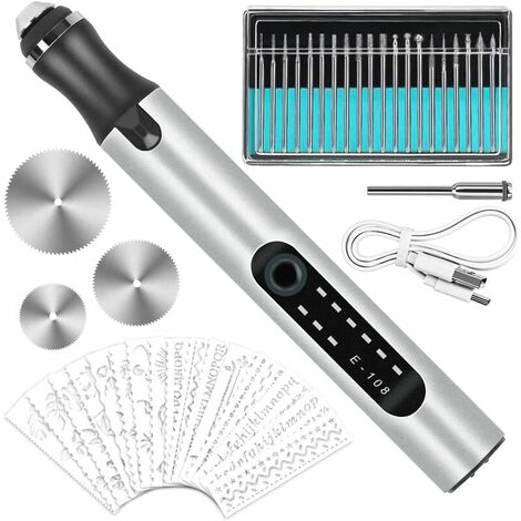 Grabador eléctrico, herramientas de grabado Mini grabador multifunción recargable por USB con 20 bits y 16 plantillas para joyería de bricolaje Metal Vidrio Piedra Plástico Madera,GU.B/good