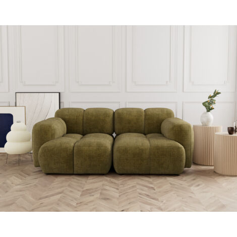 Grace - canapé modulable 2 places en velours texturé - vert olive