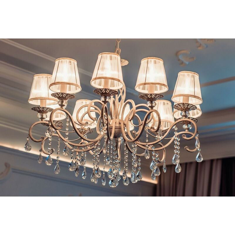 Grace Chandelier White with Gold & Crystal, 10 Light, E14