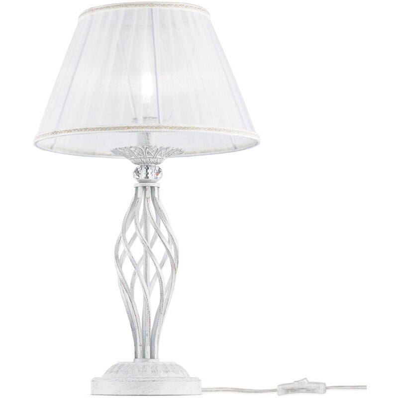 Image of Lampada Da Scrivania Ufficio Shabby Chic Grace Metallo Bianco Diffusore Bianco - Bianco