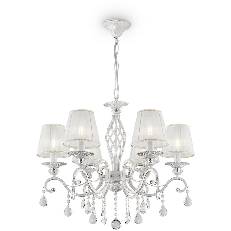 Image of Lampadario Shabby Chic Grace Metallo Bianco 6 Luci Diffusori Pvc Bianco - Bianco