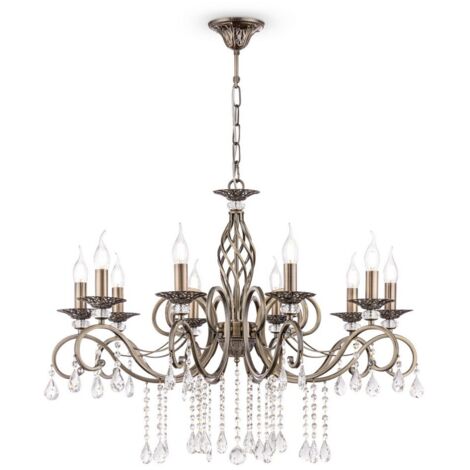 Grace Lampadario Ottone e Cristallo, 10 Luci, E14