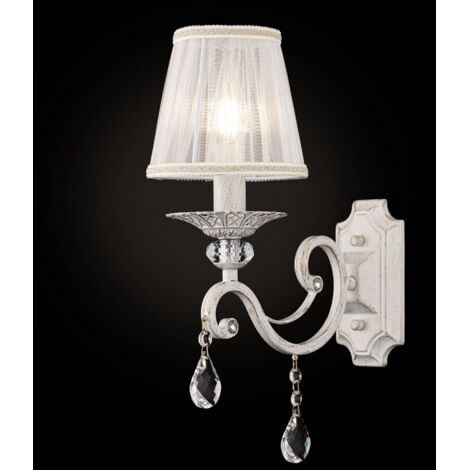 Grace Lámpara Vela de Pared Blanca con Oro y Cristal, 1 Luz, E14