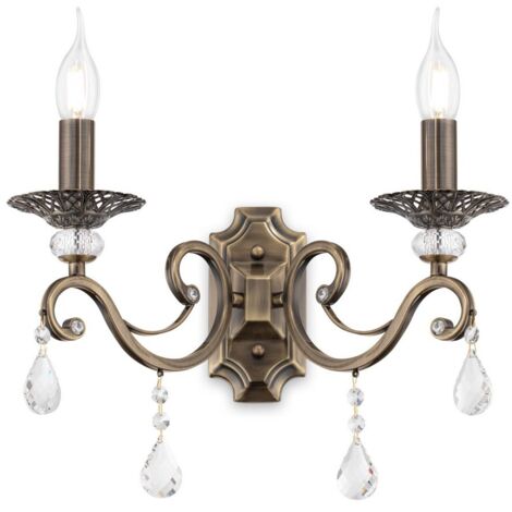 Grace Lámpara Vela de Pared Latón y Cristal, 2 Luces, E14