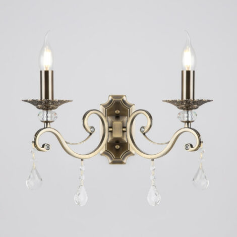 Grace Wandkerzenlampe Messing & Kristall, 2-flammig, E14