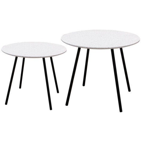 GRACY - Lot de 2 Tables Gigognes Plateaux Effet Granit Blanc