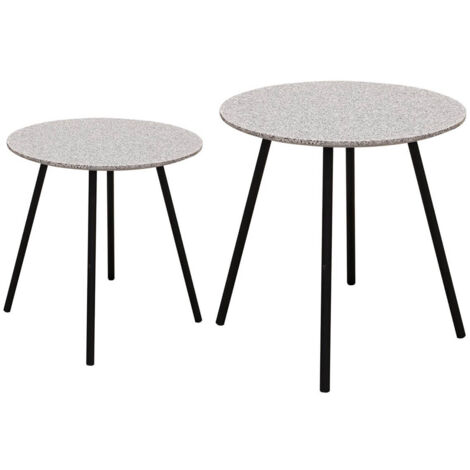 GRACY - Lot de 2 Tables Gigognes Plateaux Effet Granit Gris