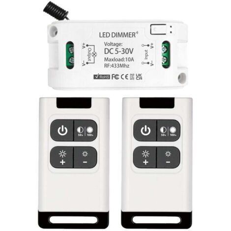 Gradateur sans fil DC 5V 30V 10A Contrôleur de Récepteur de Relais avec 2 Télécommandes Variateur
