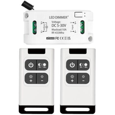 Gradateur sans fil DC 5V 30V 10A Contrôleur de Récepteur de Relais avec 2 Télécommandes Variateur