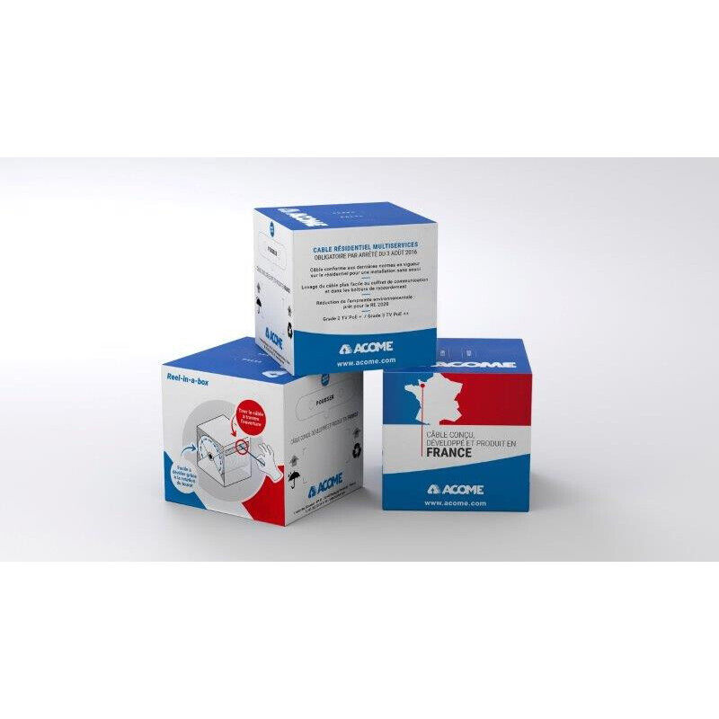 Acome - Câble reseau RJ45 ivoire Grade3 tv 4 paires Euroclasse Cca (touret de 250m) pour PoE, PoE+, UPoE & 4PPoE (PoE++)