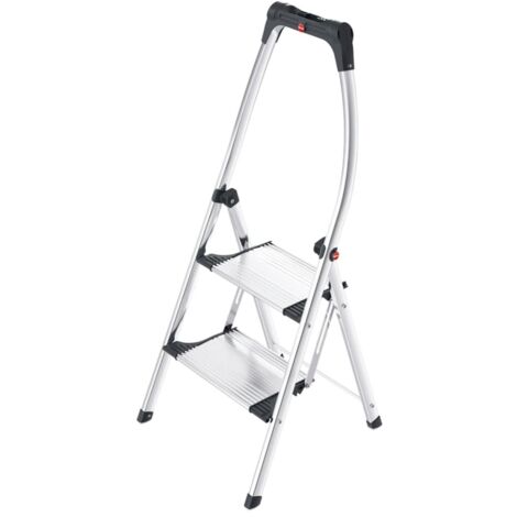 Gradino pieghevole con 2 piattaforme, altezza 490 mm, in alluminio con superficie antiscivolo a righe