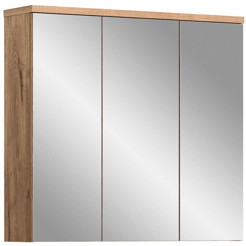 Grado armoir de salle de bain avec miroir 3 portes mat gris,chêne décor.