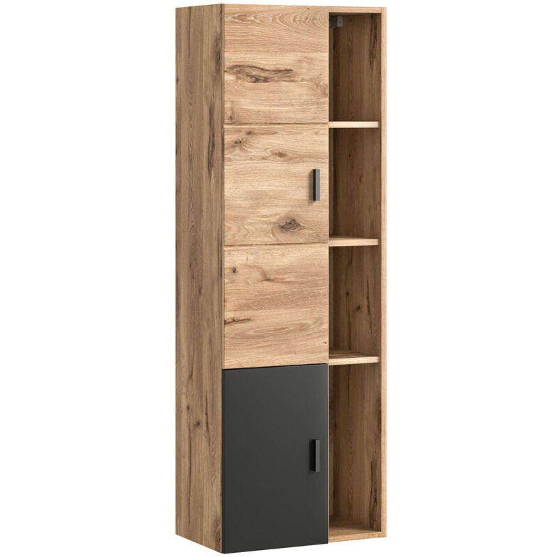 Ebuy24 - Grado armoire de salle de bain 2 portes, 4 tablettes chêne décor,mat gris.
