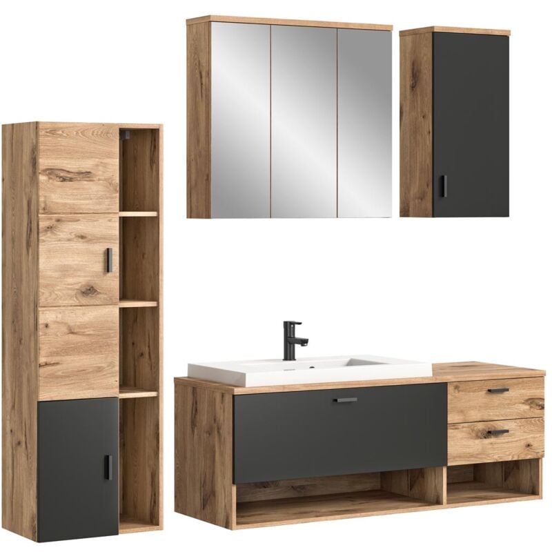 Ebuy24 - Grado ensemble de meubles de salle de bains 203cm chêne décor,mat gris.