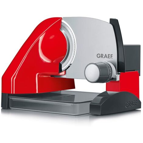 GRAEF Affettatrice SKS500 rossa, compatta in metallo, design rialzato per panini, contenitore incluso, lama inox Ø170 mm, spessore regolabile, perfetta per uso quotidiano
