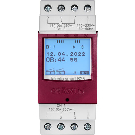 Grässlin 43.02.0002.1 Talento smart B25 - Digitale 2-Kanal Zeitschaltuhr mit App-Programmierung Montage auf Hutschiene