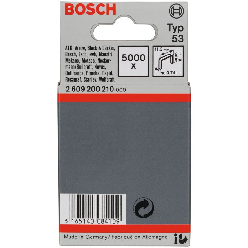 Accessories 2609200210 Graffette punto sottile tipo 53 5000 pz. Dimensioni (l x l) 8 mm x 11.4 mm - Bosch