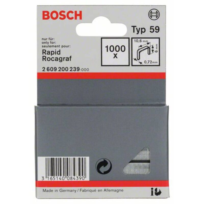 Image of Bosch - Accessories 2609200239 Graffette punto sottile Tipo 59 1000 pz. Dimensioni (l x l) 6 mm x 10.6 mm