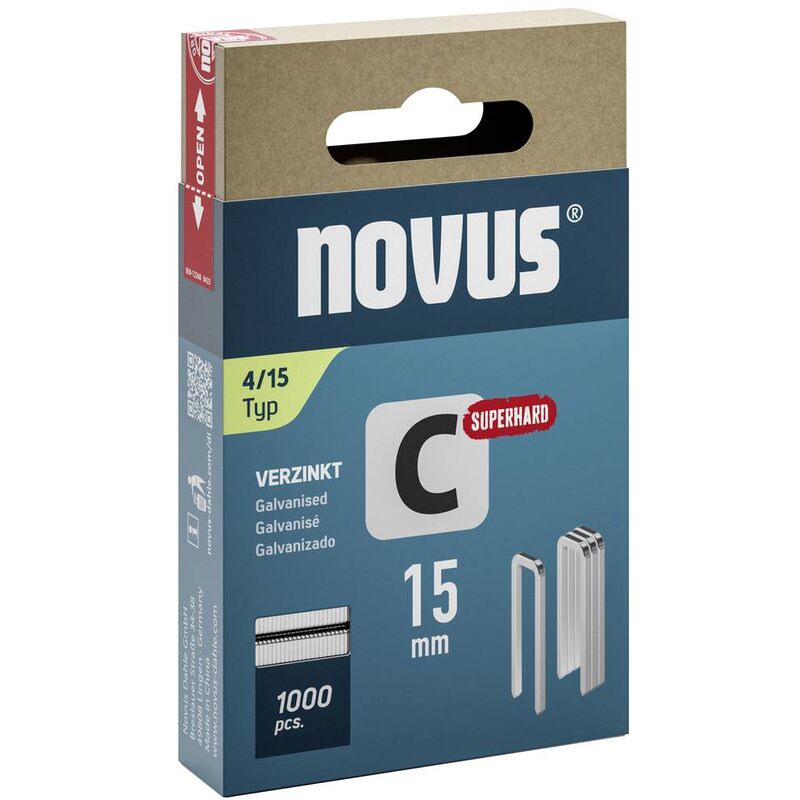 Image of Novus - Graffette con dorso sottile - tipo 4 1000 pz. 042-0801 Dimensioni (l x l x a) 15 x 6.1 x 15 mm