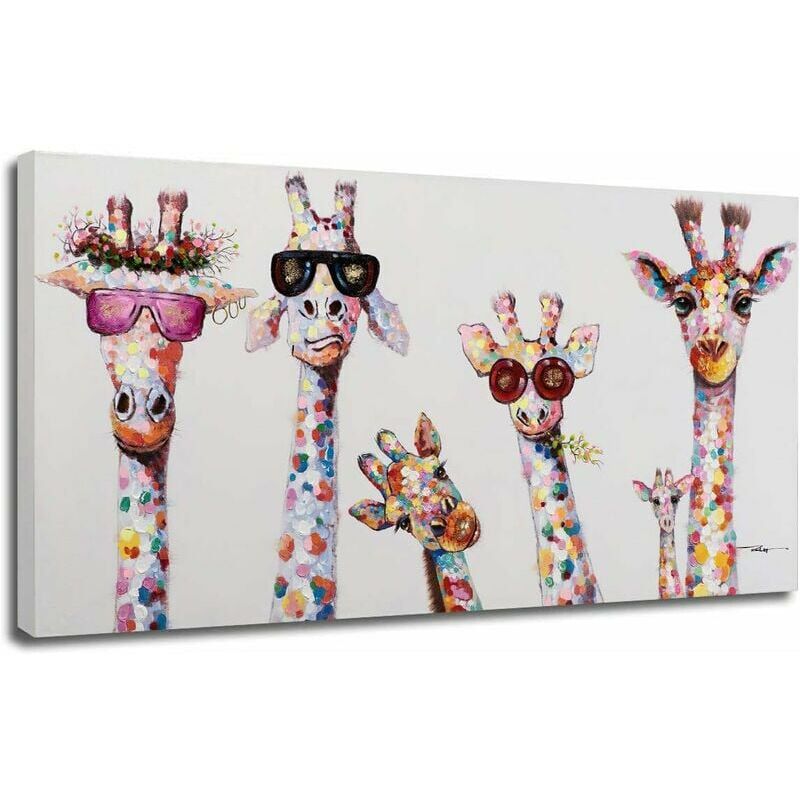 Graffiti Art Canvas Painting Curious Giraffes Family Print Decorative Print for Kids Room - (Unframed, 50x100cm)